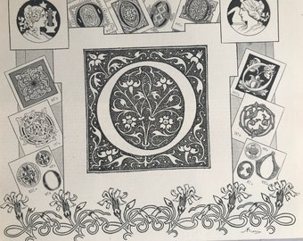 1897 Letter O - Decorative Alphabet Letter Original Antique Print - Birthday Gift - Mounted and Matted - Available Framed