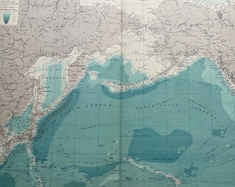 1922 PACIFIC OCEAN (North) Large Original Antique Times Atlas Map on Mercator's Projection showing ocean depth & steamer routes