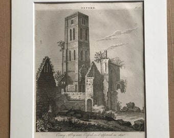 1821 Osney Abbey near Oxford, as it appeared in 1640 Original Antique Copperplate Engraving - Architecture - Available Matted and Framed