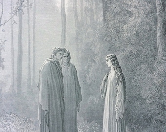 1870 Dante's Purgatory Original Antique Gustave Dore Engraving - Mounted and Matted - Decorative Art - Wall Decor - Biblical Art