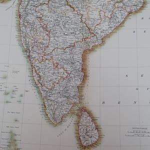 1898 Indien (Südteil) extra große Original antike A & C schwarze Karte - Asiatische Wanddekoration - Sri Lanka - Ceylon - Geschenkidee - Wanddekoration