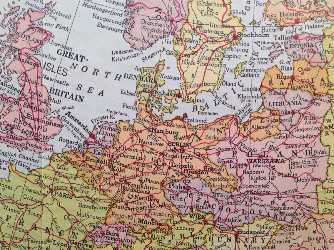 1940s Europe Before The Second World War Original Vintage Map
