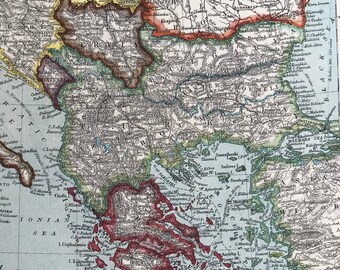 1880 Balkan Peninsula Original Antique Map - Mounted and Matted - Available framed - Gift Idea - Vintage Map - Wall Decor