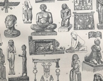 1897 Egyptian Art and Sculpture Original Antique Print - Ancient Egypt - Sphinx - Mounted and Matted - Available Framed