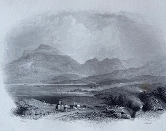 1840 The Killeries, Galway Original Antique Engraving - Landscape Scenery - Ireland - Mounted and Matted - Available Framed