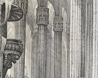 1836 Milan Cathedral Original Antique Print - Italy - Engraving - Mounted and Matted - Available Framed