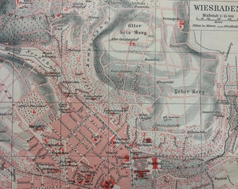 1897 Wiesbaden Original Antique Map - Germany - City Plan - Cartography - Vintage Map - Wall Decor