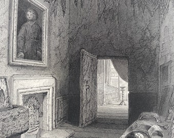 1874 Queen Mary's Closet, Holyrood Original Antique Print - Edinburgh - Scotland - Mounted and Matted - Available Framed