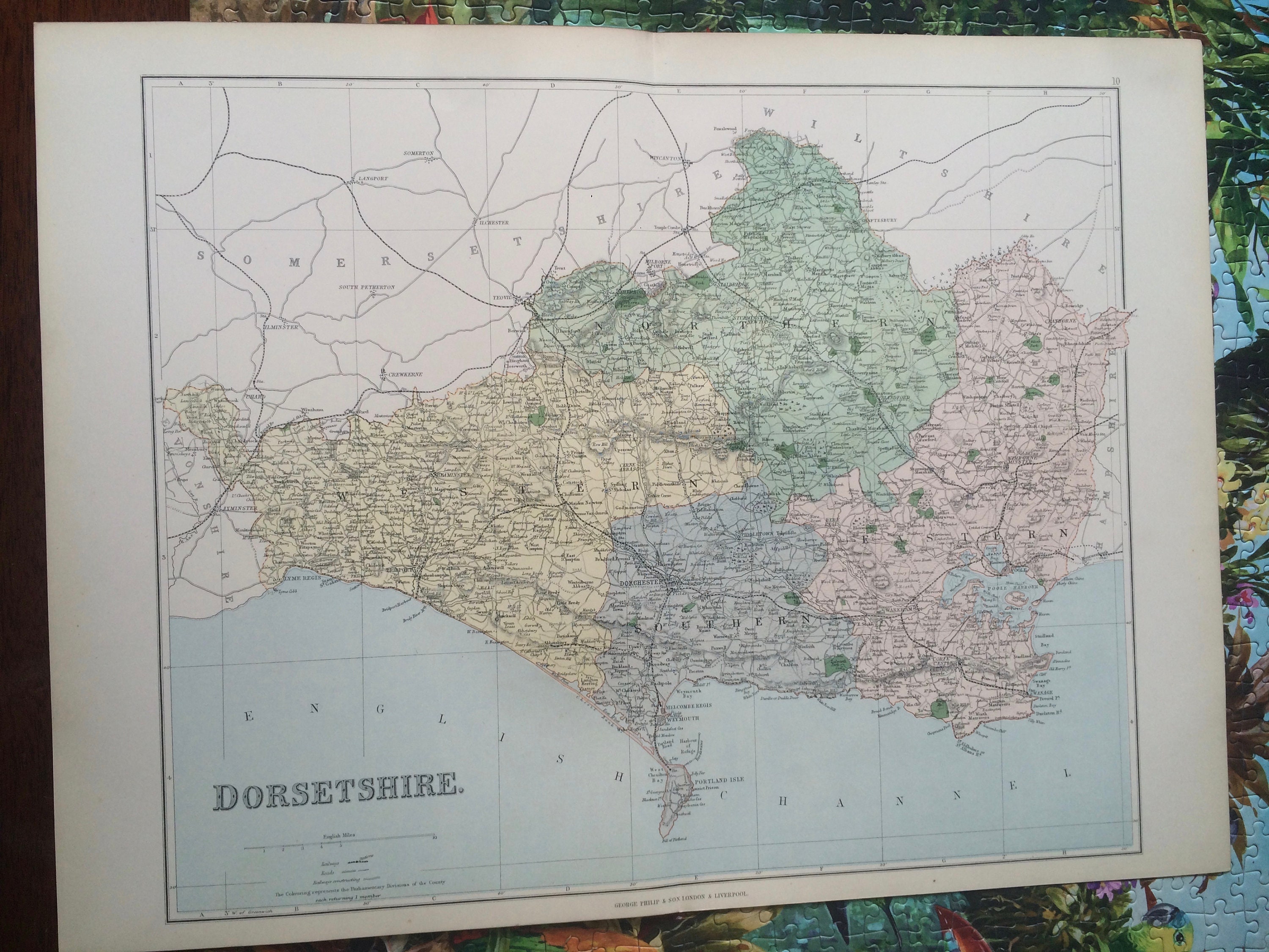 1868 Dorsetshire Large Original Antique Map showing railways, roads ...