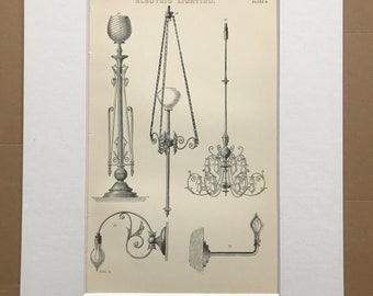 1891 Electric Lighting Original Antique Encyclopaedia Illustration - Lamp - Electricity - Diagram - Available Mounted, Matted and Framed