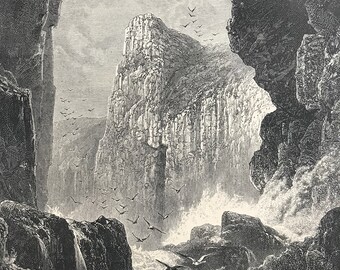 1876 The Lydstep Caverns Original Antique Engraving - Mounted and Matted - South Wales - Landscape - Available Framed