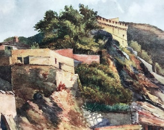 1907 The Old Castle, Levanto Original Antique Print - Italian Riviera - Italy - Mounted and Matted - Available Framed