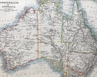 1901 Commonwealth of Australia Original Antique Map - Mounted and Matted - Available Framed