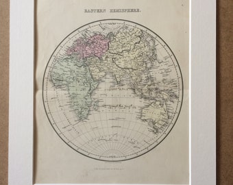 1858 Eastern Hemisphere Original Antique Map - Available Mounted and Matted - 12 x 16 Inches - Gift Idea - Vintage Map - Wall Decor
