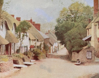 1940s Thurlestone, Devon Original Vintage Print - Thatched Cottages - English Countryside - Mounted and Matted - Available Framed