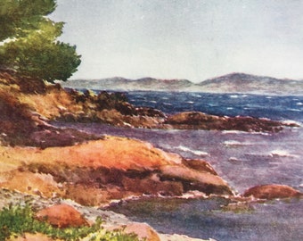 1907 On the Shore near Carquéiranne Original Antique Print - French Riviera Riviera - France - Mounted and Matted - Available Framed