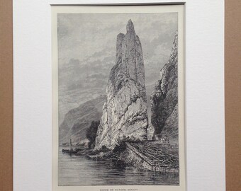 1876 Roche de Bayard, Dinant Original Antique Wood Engraving - Mounted and Matted - Available Framed - France - Rocher Bayard