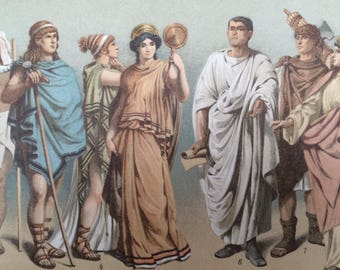 1904 Original Antique Lithograph - Fashion: Ancient Costumes - Ancient Egypt, Greece, Rome - Classics - Fine Art - Victorian Wall Decor