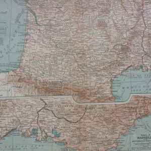 1903 Südfrankreich Original große antike Landkarte mit Nebenkarten der Umgebung von Marseille und Korsika