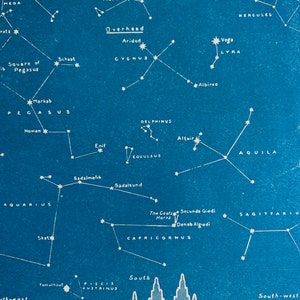 Mapa estelar de septiembre de la década de 1940 visto sobre Glasgow Impresión vintage original - Montado y mate - Astronomía - Arte celestial - Disponible enmarcado
