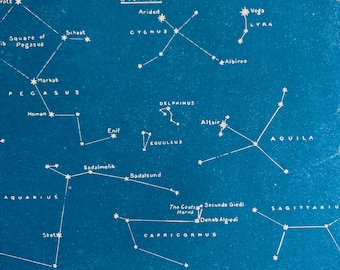 1940s September Star Map seen over Glasgow Original Vintage Print - Mounted and Matted - Astronomy - Celestial Art - Available Framed