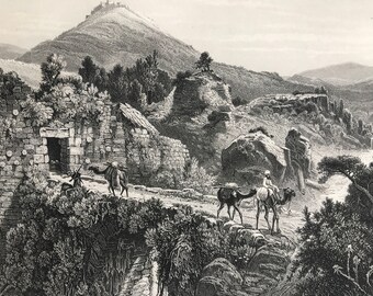 1880 Caesarea Philippi Original Antique Engraving - Mounted and Matted - Available Framed - Palestine - Israel