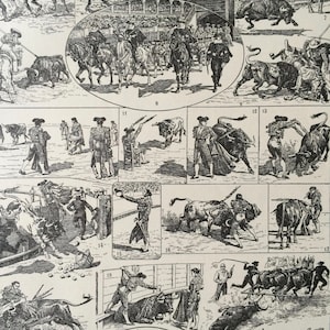 1923 Bullfighting Original Antique Print - Mounted and Matted - Decorative Art - Wall Decor - Spain - Bullfighter - Torero