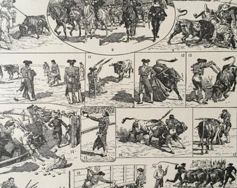 1923 Bullfighting Original Antique Print - Mounted and Matted - Decorative Art - Wall Decor - Spain - Bullfighter - Torero