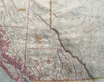 1903 Western Canada showing the Goldfields of British Columbia Original Antique Map showing Indian Reserves, Railways - Available Framed