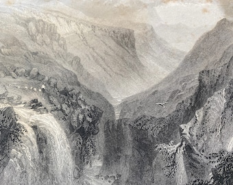 1840 Head of Glenmalure, County Wicklow Original Antique Engraving - Landscape Scenery - Ireland - Mounted and Matted - Available Framed