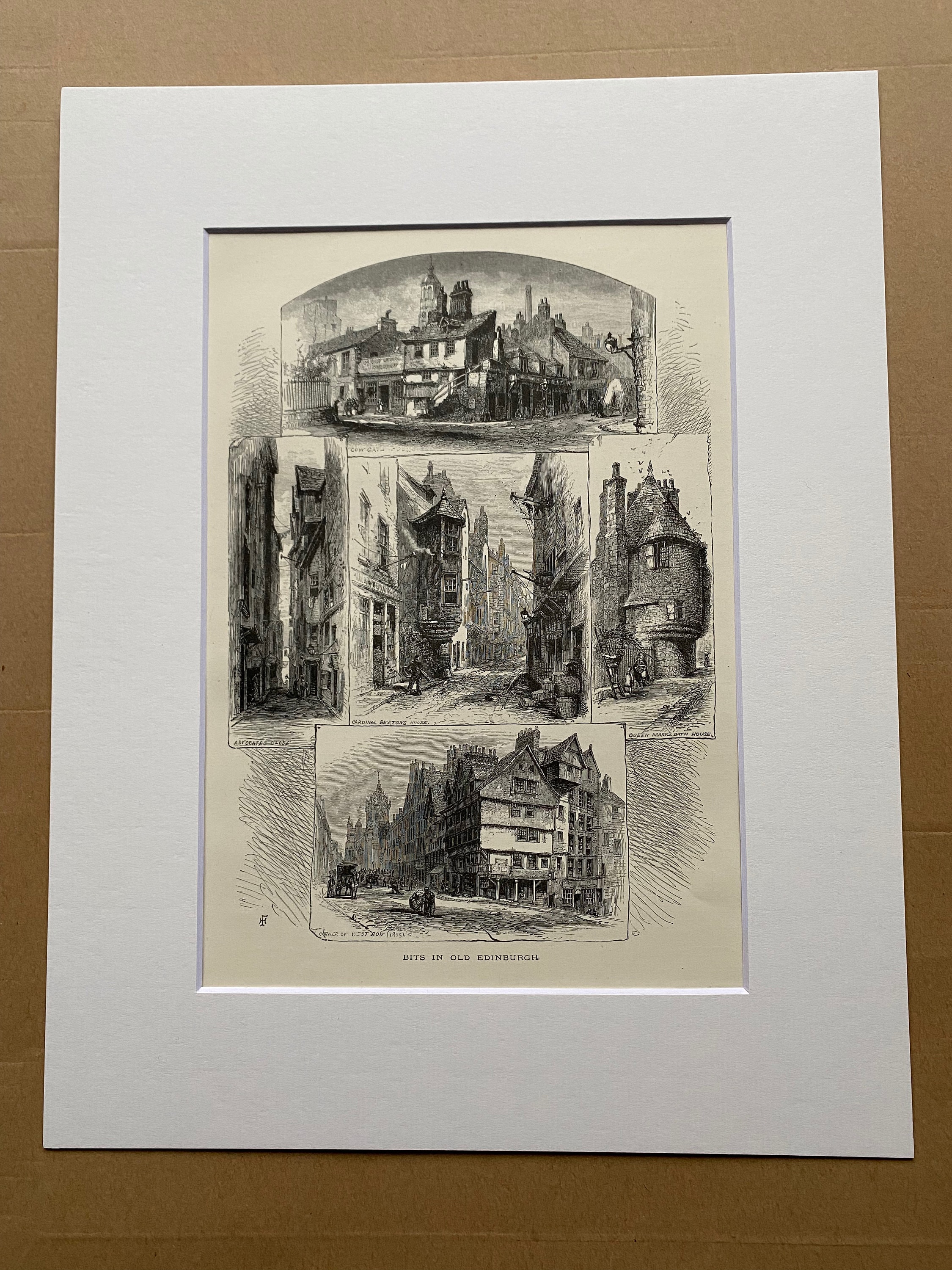 1876 Edinburgh (Bits in Old Edinburgh) Original Antique Wood Engraving