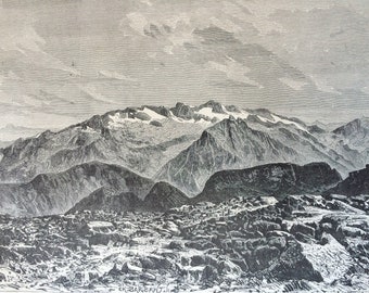 1895 The Maladetta, from the summit of the Posets Original Antique Engraving - Mounted and Matted - France - Available Framed - Landscape