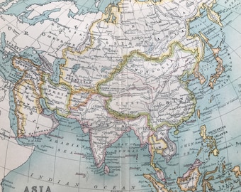 1912 Asia Original Antique Map - Mounted and Matted - Available Framed