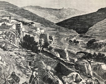 1880 Valley of Urtas Original Antique Engraving - Mounted and Matted - Available Framed - Palestine