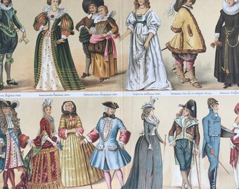 1896 Historical Costumes (17th-19th Centuries) Original Antique Print - Available Framed - Fashion - Uniform