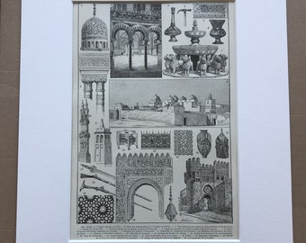 1923 Islamic Art & Architecture Original Antique Print - Mounted and Matted - Decorative Art - Wall Decor - Calligraphy - Arab - Middle East