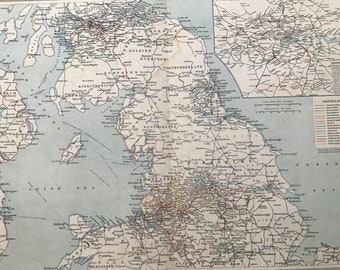 1903 Railway Systems - North England and South Scotland Original Antique Map with inset map of London Railway System