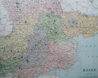 1868 Essex Large Original Antique Map showing railways, roads & parliamentary divisions - UK County - Wall Map