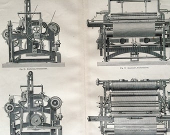 1890 Looms Original Antique print - Available Framed - Machinery - Victorian Technology - Victorian Decor