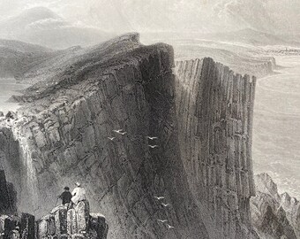 1840 Fairhead, County Antrim Original Antique Engraving - Landscape Scenery - Ireland - Mounted and Matted - Available Framed