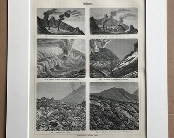1897 Volcano Original Antique Print - Available Framed - Volcanoes - Volcanology - Vintage Wall Decor