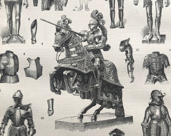 1897 Armour Original Antique Print - Military Decor - Suit of Armour - Mounted and Matted - Available Framed