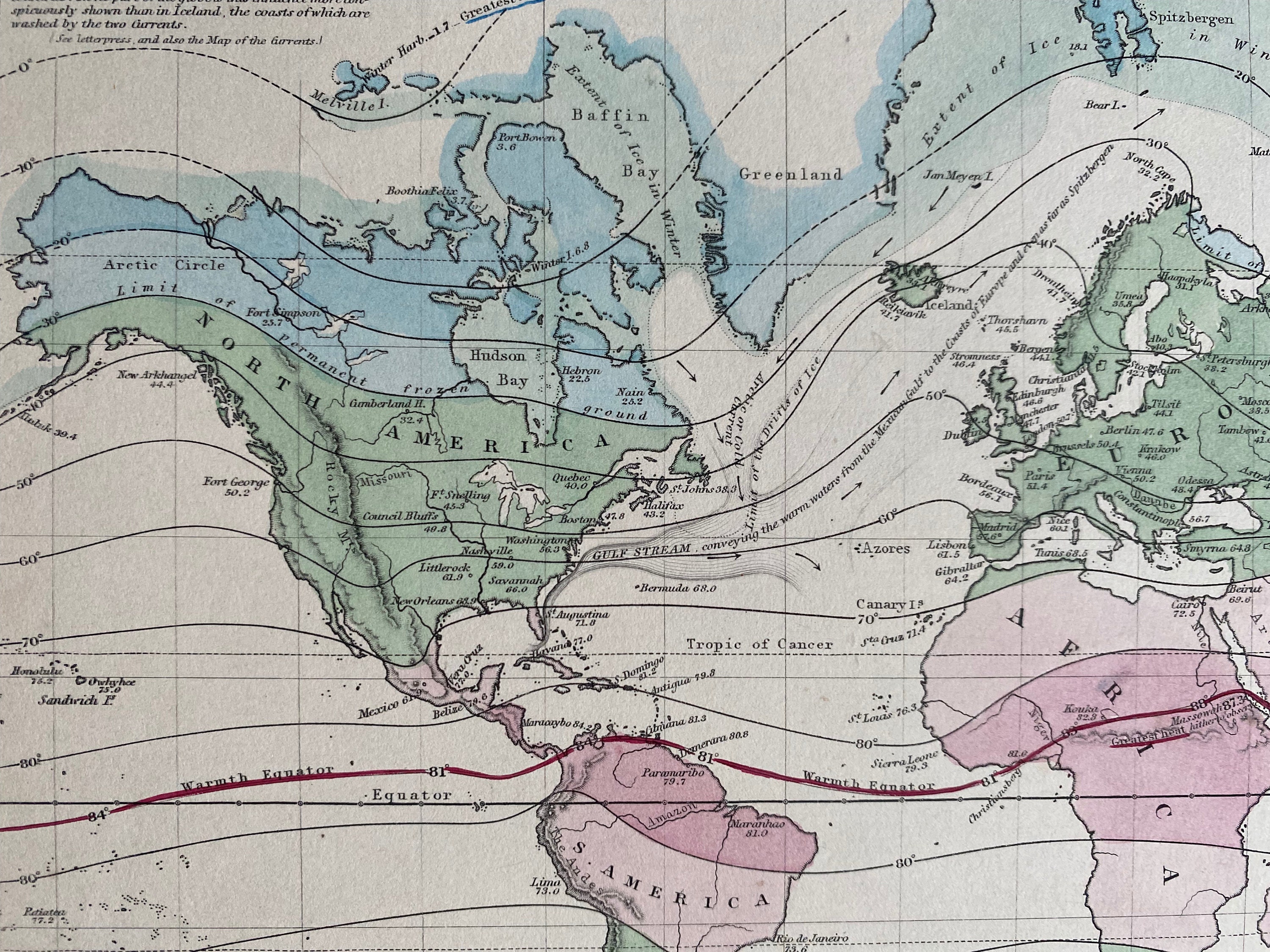 1853 Meteorological Map of the World showing the distribution of the ...