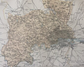 1875 Middlesex Original Antique Map - UK County - England - London - Vintage Wall Decor - Available Framed