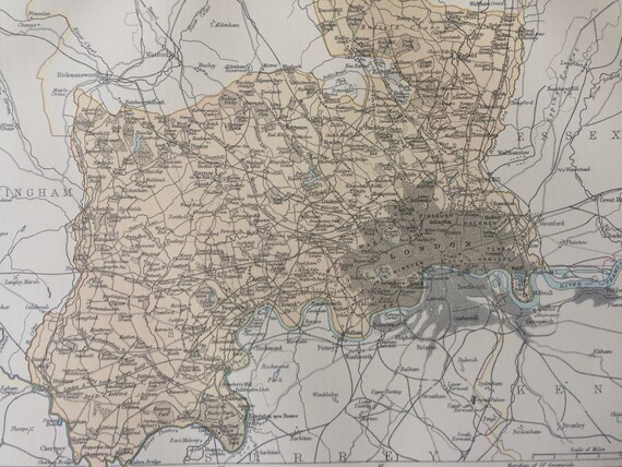 1875 Middlesex Original Antique Map UK County England - Etsy