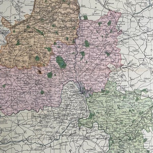 1902 Oxfordshire originele antieke kaart met spoorwegen, stations, kruispunten en kanalen - grote muurkaart - stadsplattegrond - Engeland