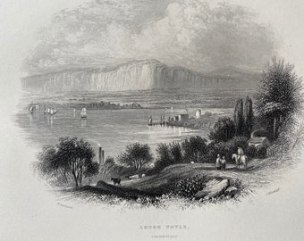 1840 Lough Foyle, Londonderry Original Antique Engraving - Landscape Scenery - Ireland - Mounted and Matted - Available Framed