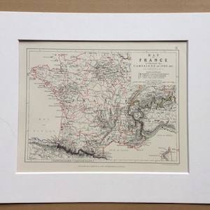 1875, Karte von Frankreich mit den Schlachten von 1793, Originale Antike Karte - Französische Kriege - Schlachtkarte - Militärgeschichte - gerahmt erhältlich