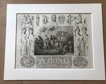 1849 Roman Art & Sculpture Large Original Antique Engraving - Mounted and Matted - Available Framed - Ancient Civilisation - Classics - Rome