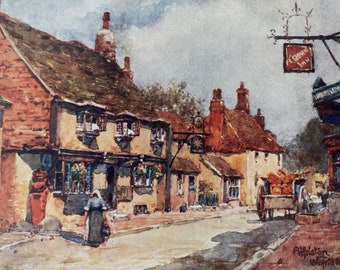 1907 The Star Inn, Alfriston Original Antique Print - Sussex - England - Mounted and Matted - Available Framed